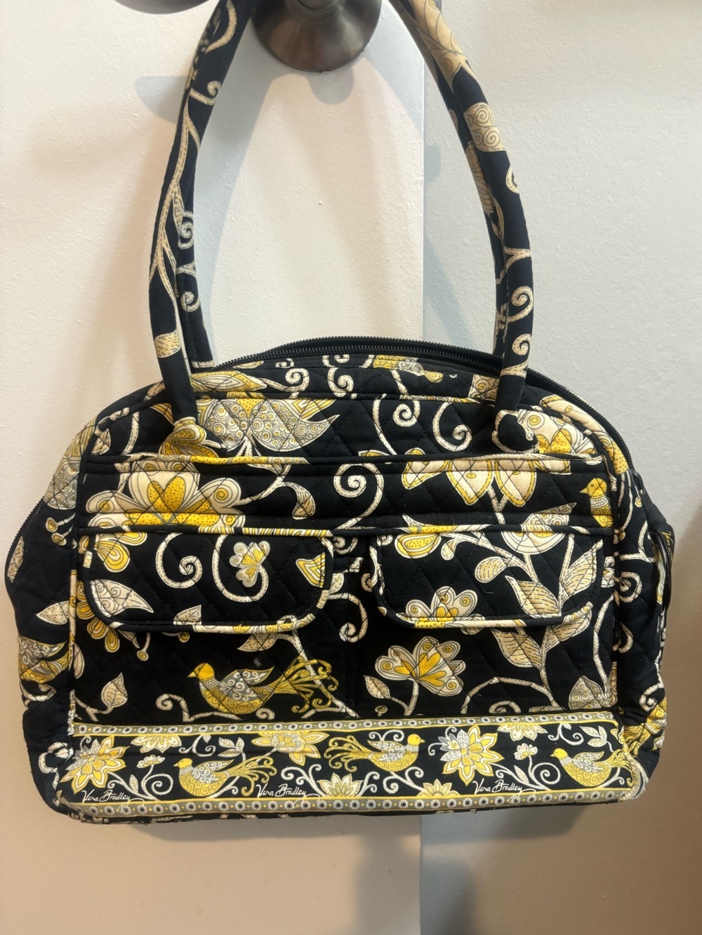 Retired Vera Bradley Black & Yellow Quilted Floral Purse